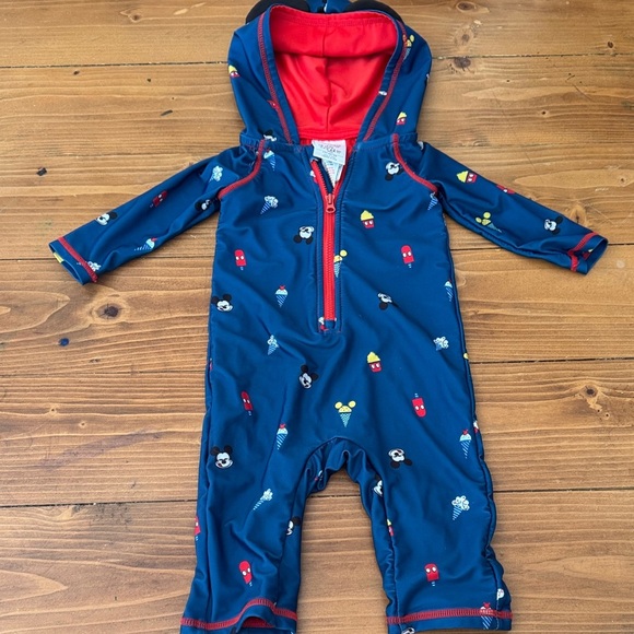 Disney Blue and Red Hooded One Piece Mickey Mouse infant - Picture 1 of 8